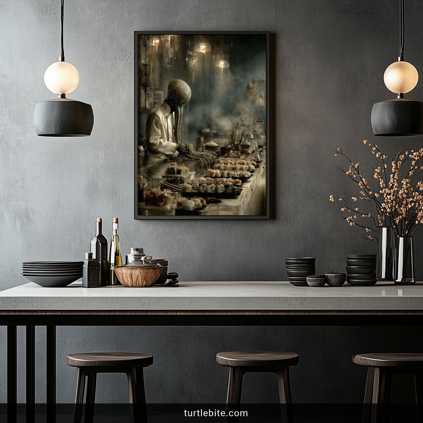 Cthulhu Sushi Chef Print | Dark Kitchen Wall Art