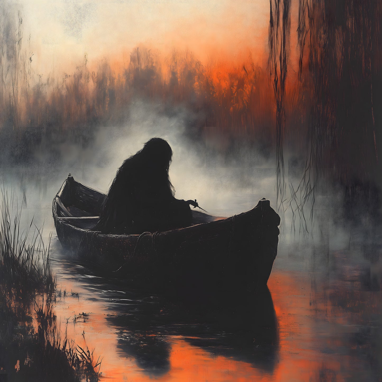 Mystic Demon in a Boat Painting Poster | Witchy Whimsigoth Wall Art Print
