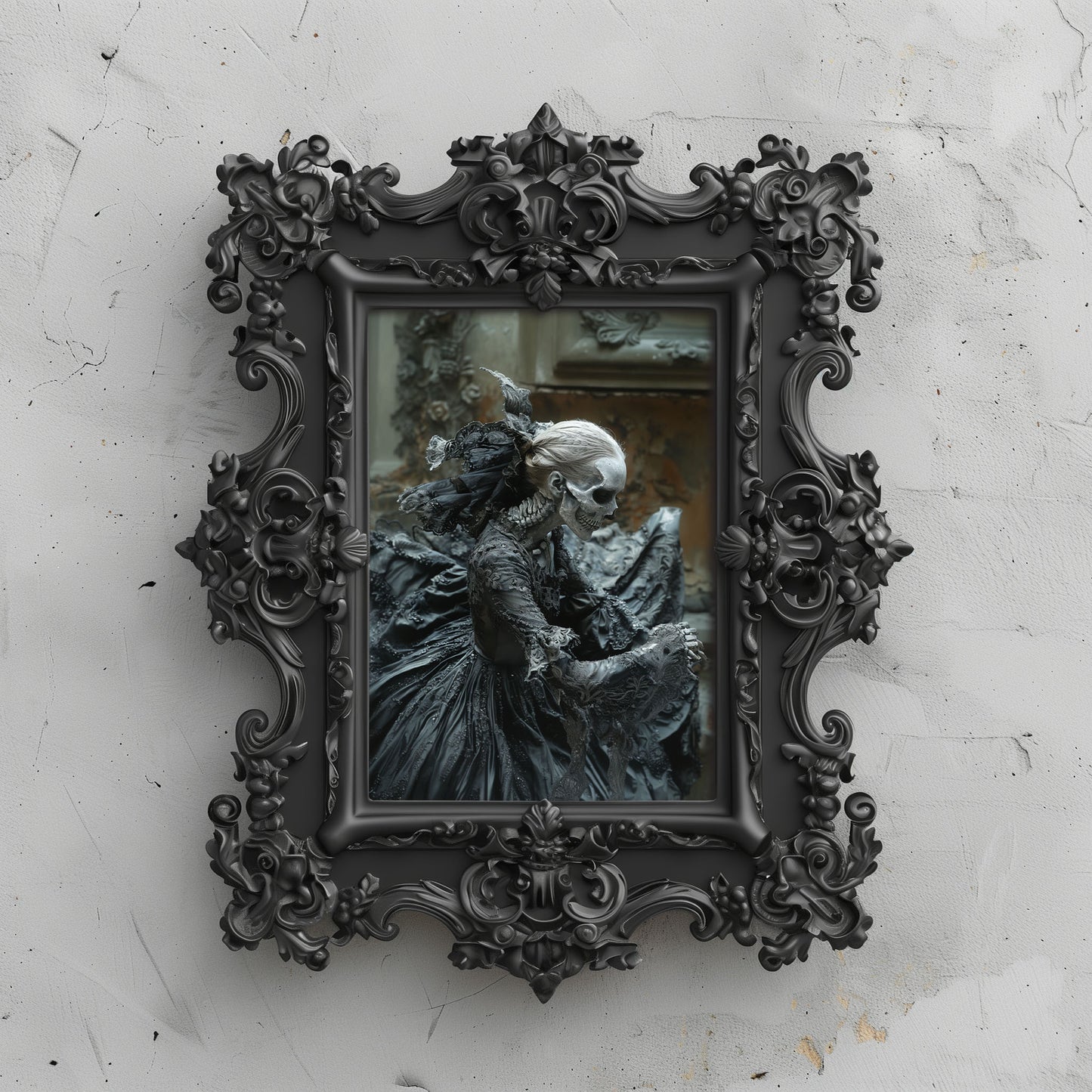Eerie Gothic Skeletal Beauty Wall Art - Macabre Poster