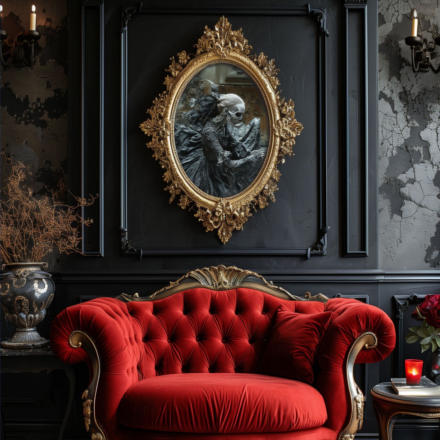 Eerie Gothic Skeletal Beauty Wall Art - Macabre Poster