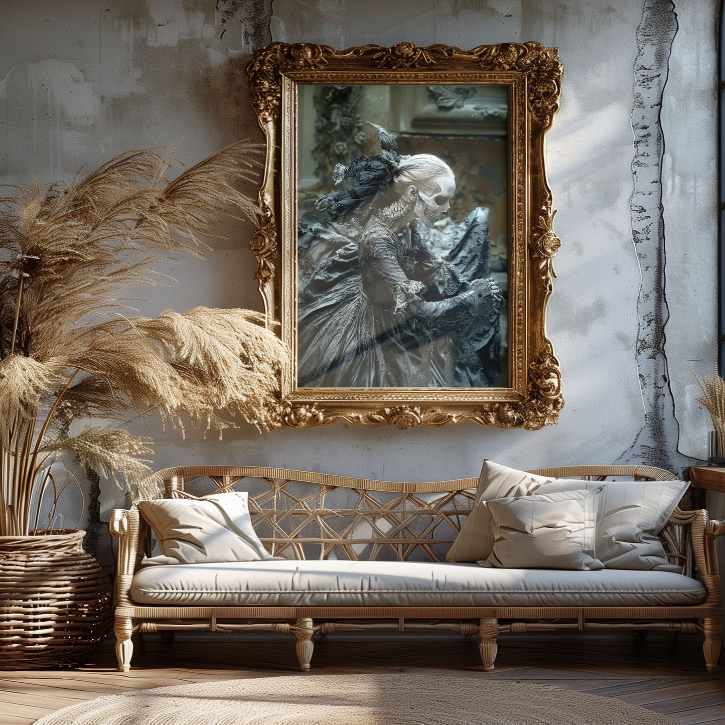 Eerie Gothic Skeletal Beauty Wall Art - Macabre Poster