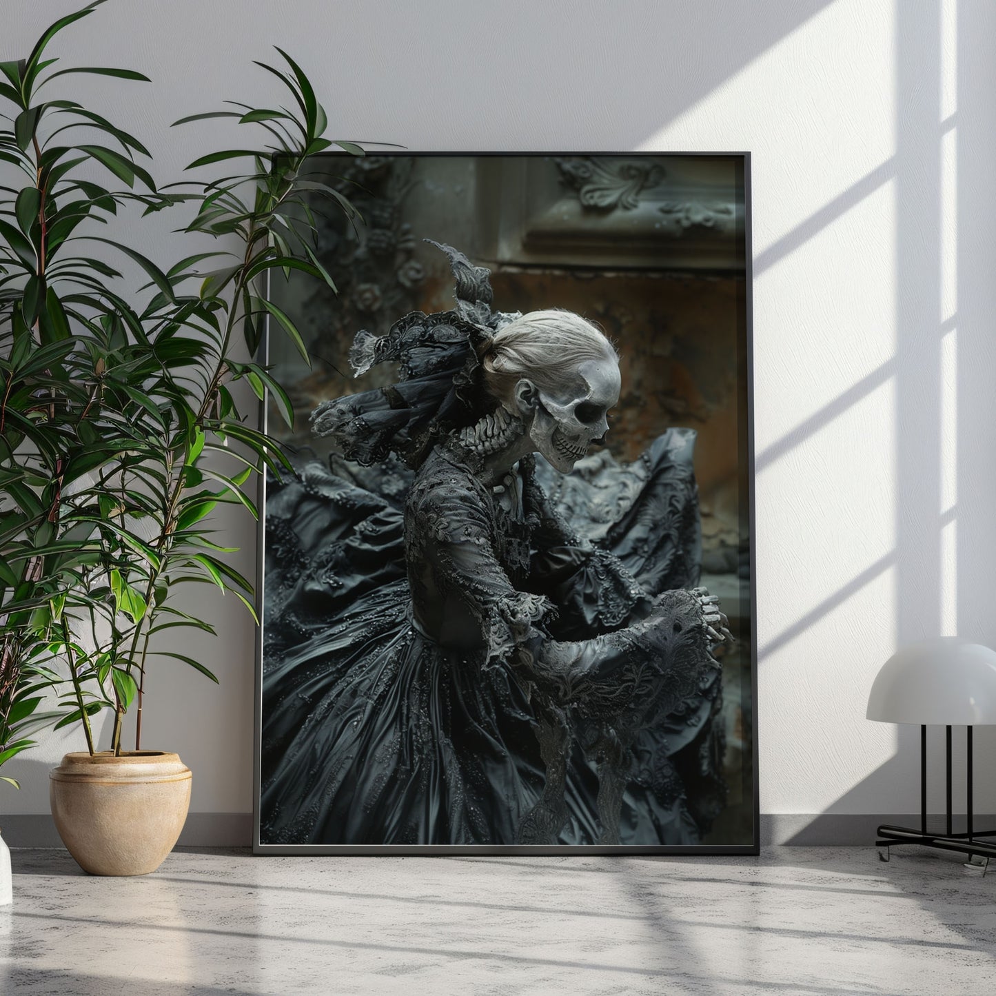 Eerie Gothic Skeletal Beauty Wall Art - Macabre Poster