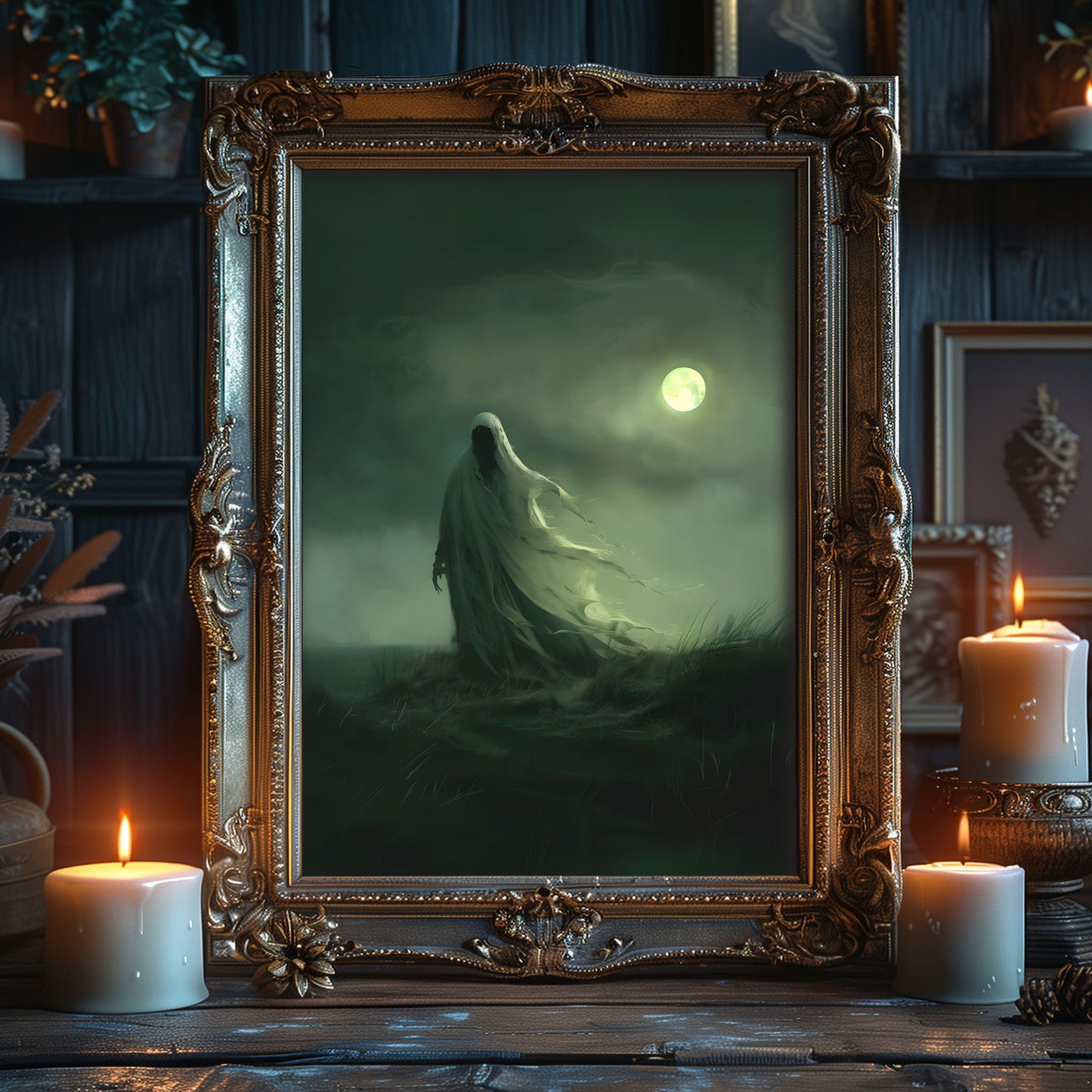 Eerie Moonlight Ghost Wall Art - Haunting Decor for a Dark Space