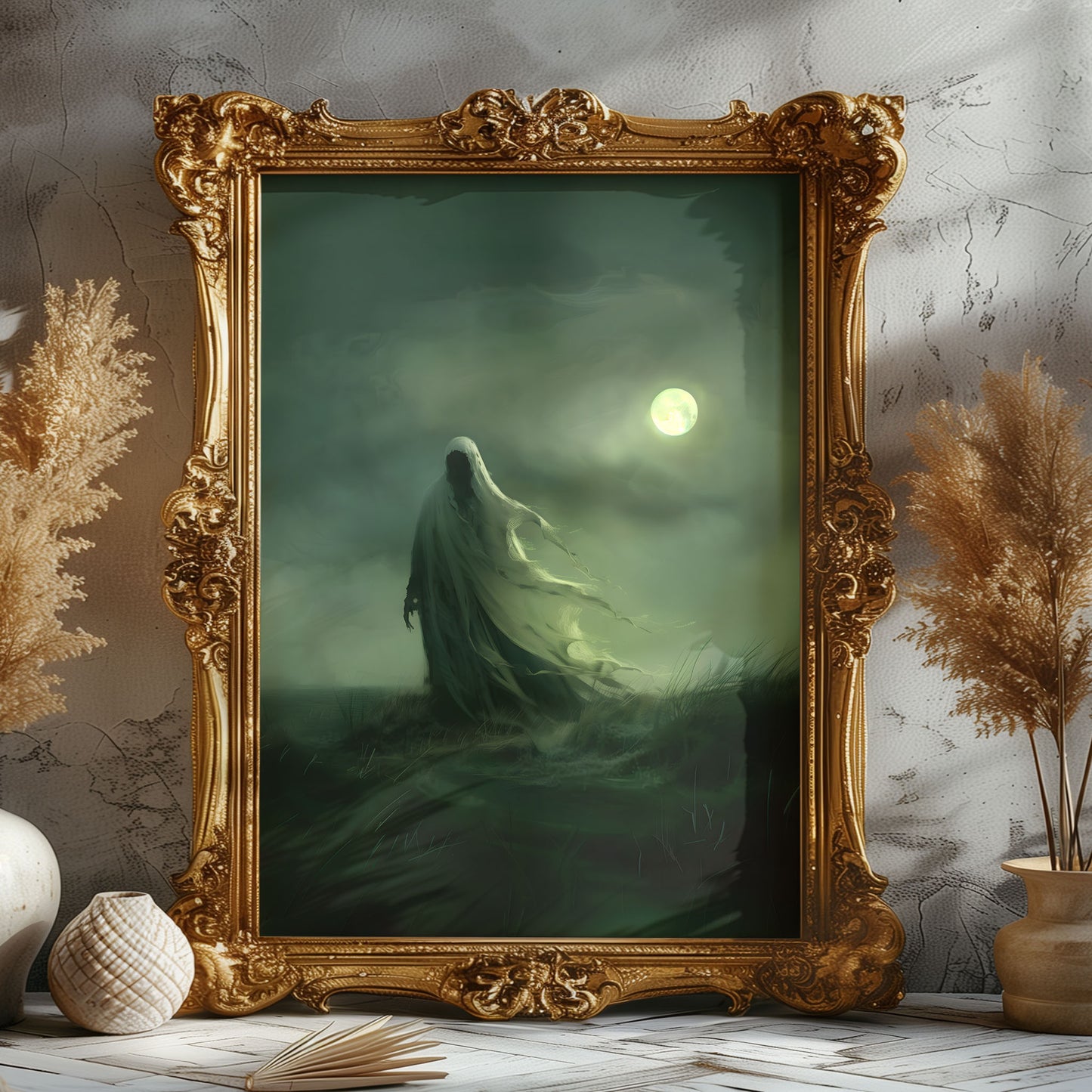 Eerie Moonlight Ghost Wall Art - Haunting Decor for a Dark Space