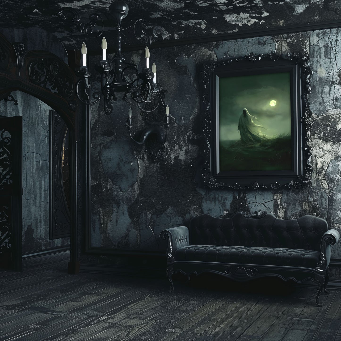 Eerie Moonlight Ghost Wall Art - Haunting Decor for a Dark Space