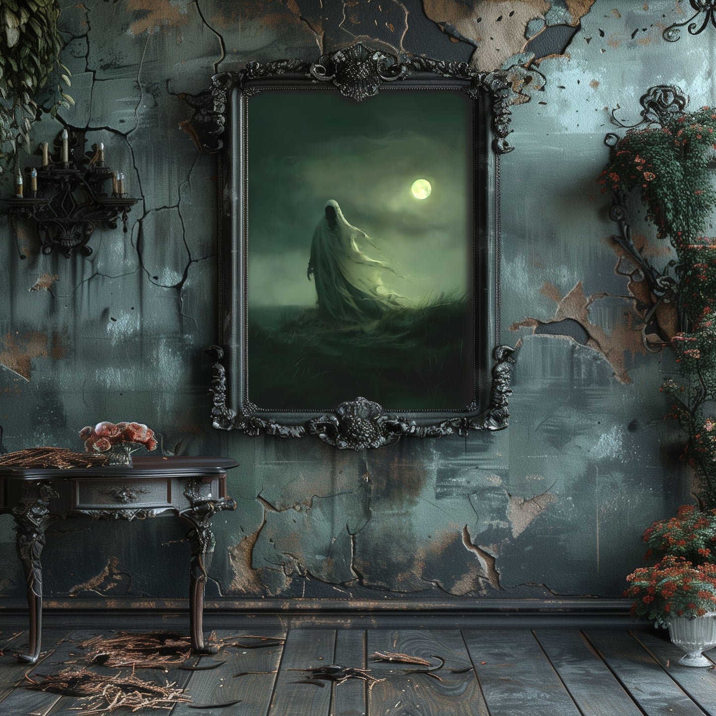 Eerie Moonlight Ghost Wall Art - Haunting Decor for a Dark Space