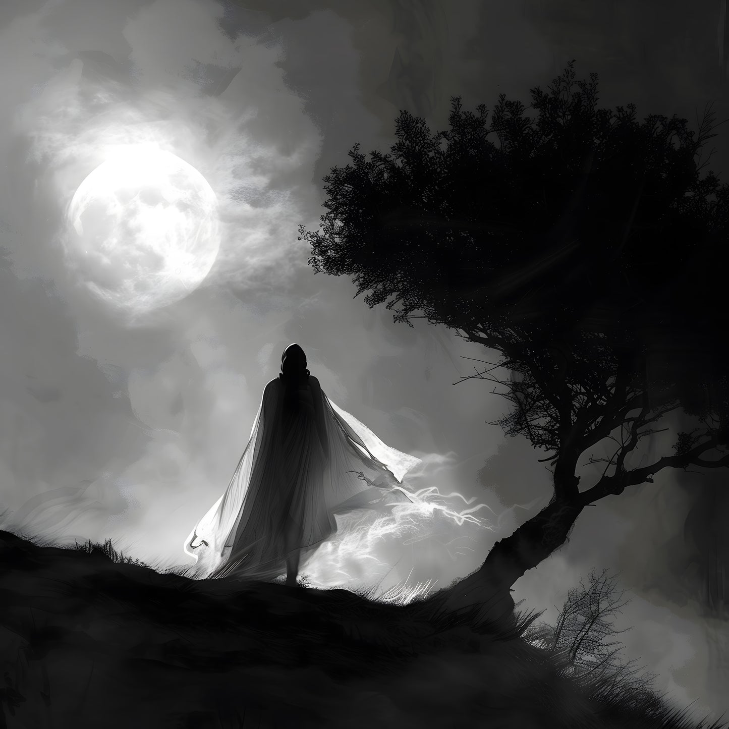 Ghostly Presence in the Moonlight - Haunting Wall Decor for a Dark Atmosphere