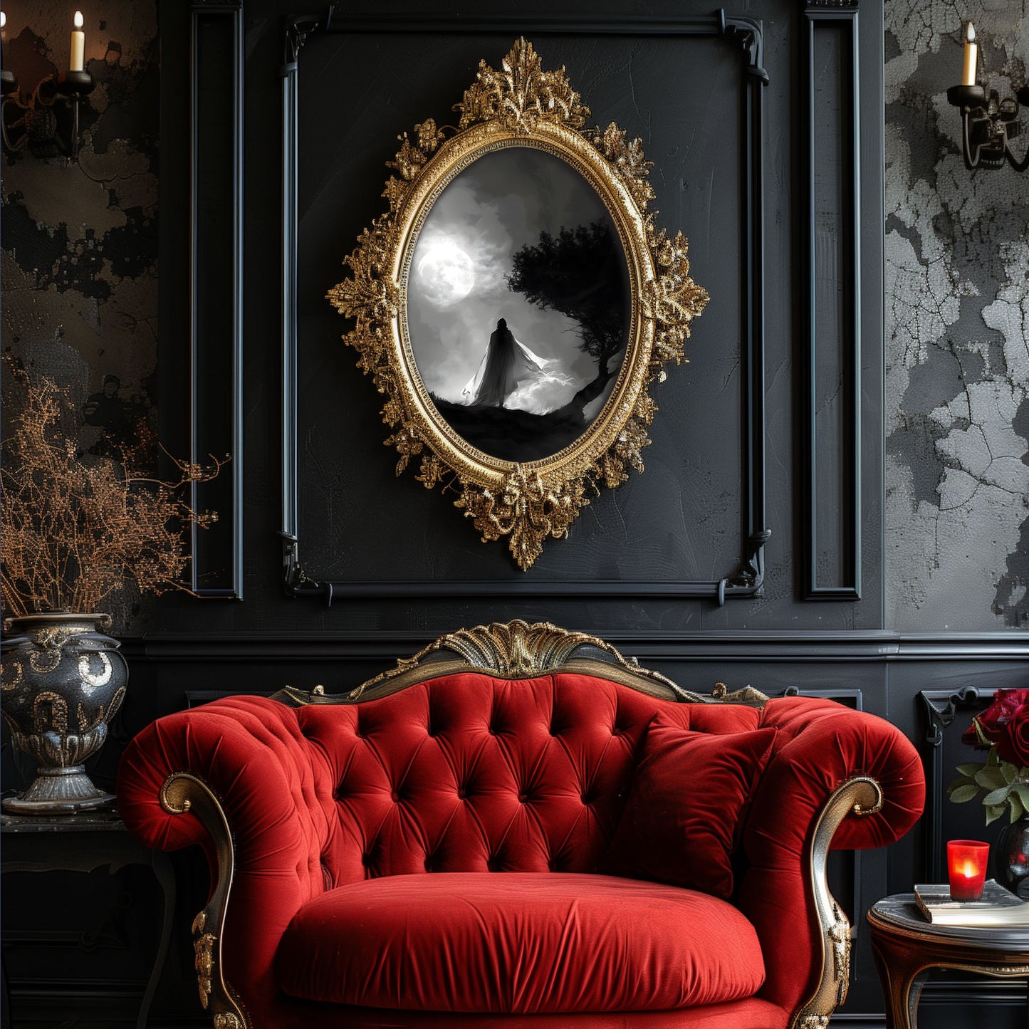 Ghostly Presence in the Moonlight - Haunting Wall Decor for a Dark Atmosphere