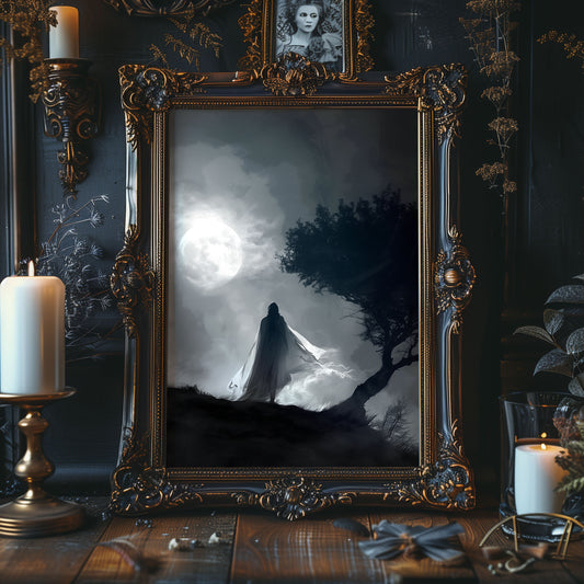 Ghostly Presence in the Moonlight - Haunting Wall Decor for a Dark Atmosphere
