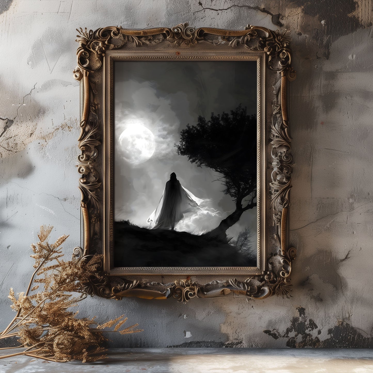 Ghostly Presence in the Moonlight - Haunting Wall Decor for a Dark Atmosphere