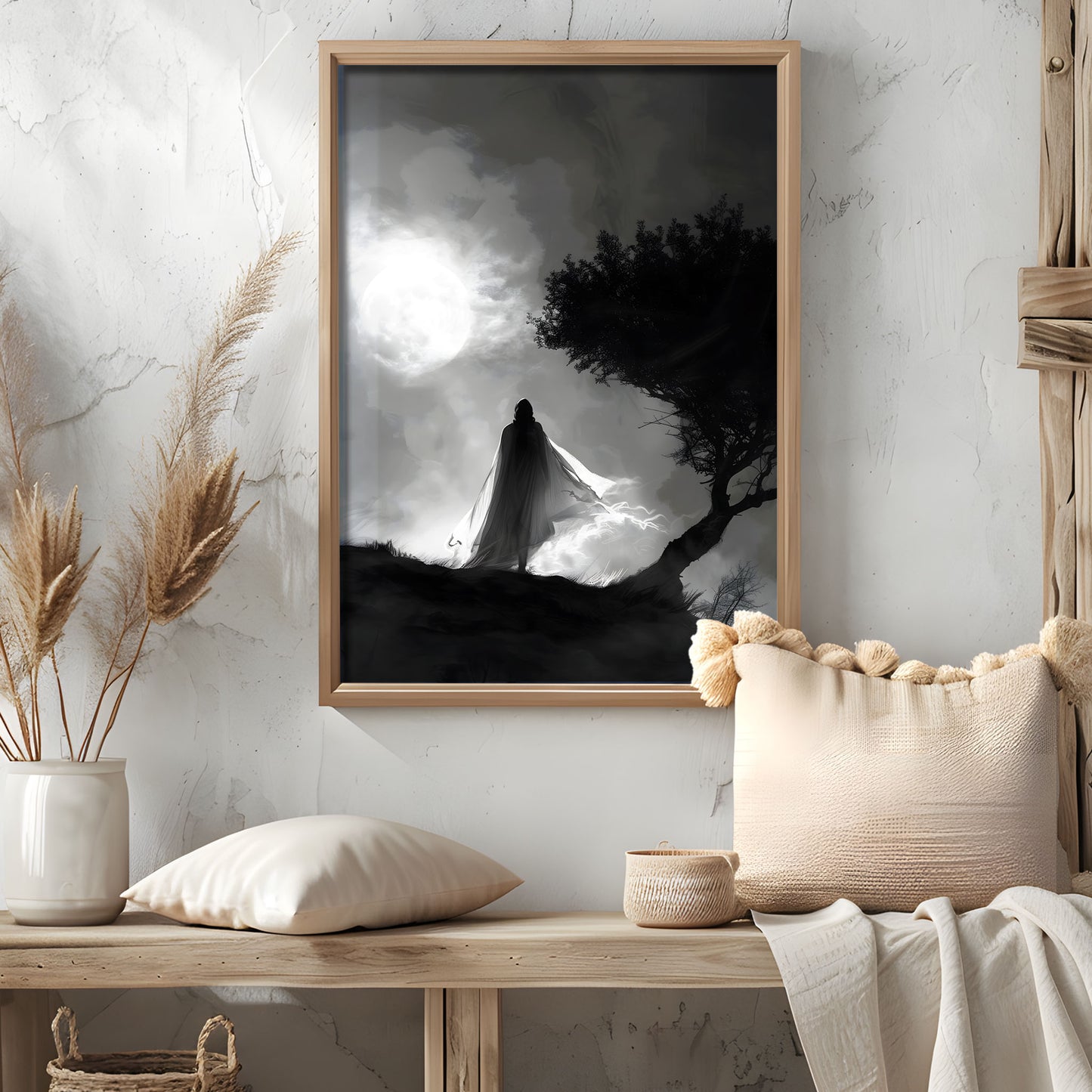 Ghostly Presence in the Moonlight - Haunting Wall Decor for a Dark Atmosphere