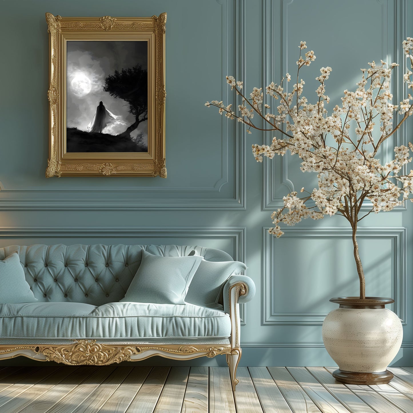 Ghostly Presence in the Moonlight - Haunting Wall Decor for a Dark Atmosphere