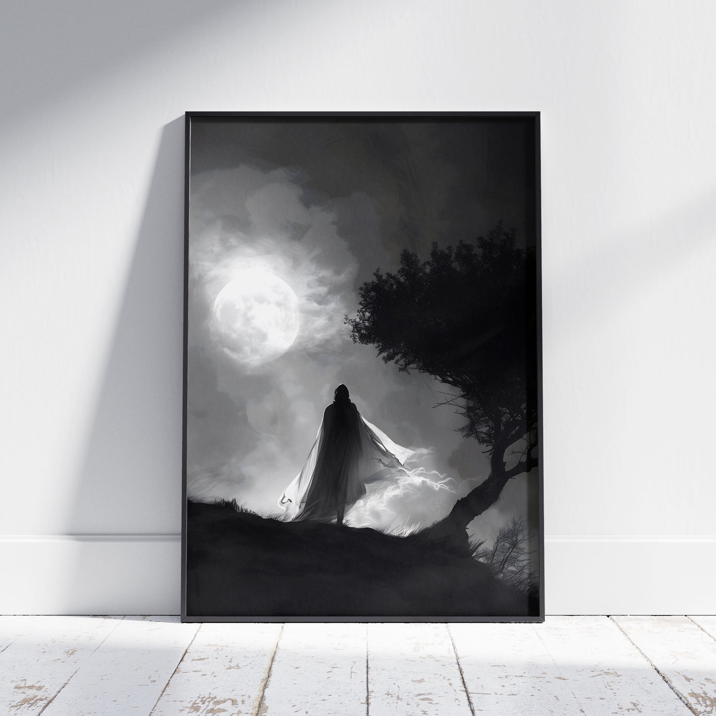 Ghostly Presence in the Moonlight - Haunting Wall Decor for a Dark Atmosphere