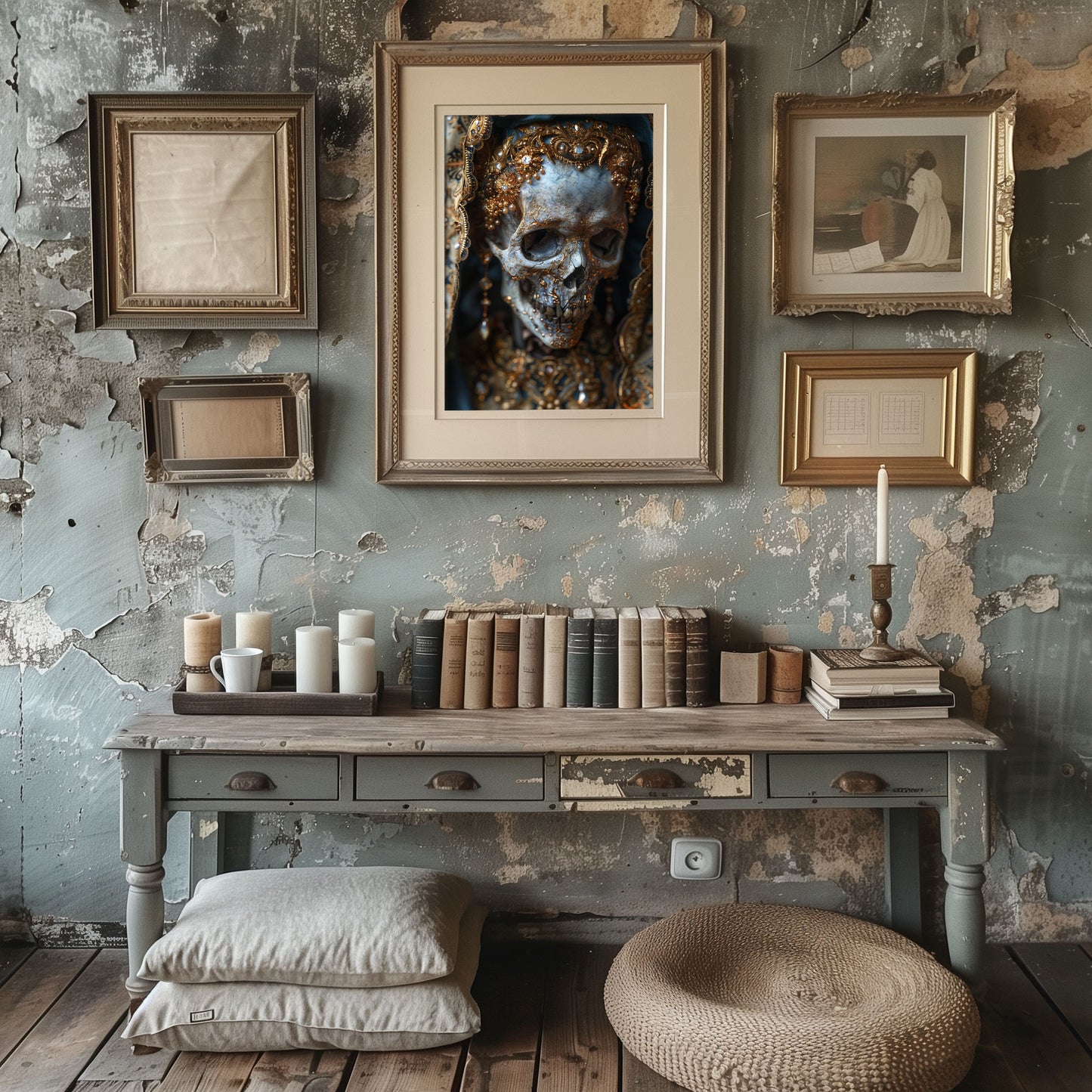 Gothic Glamourous Blue Skull Portrait - Poster
