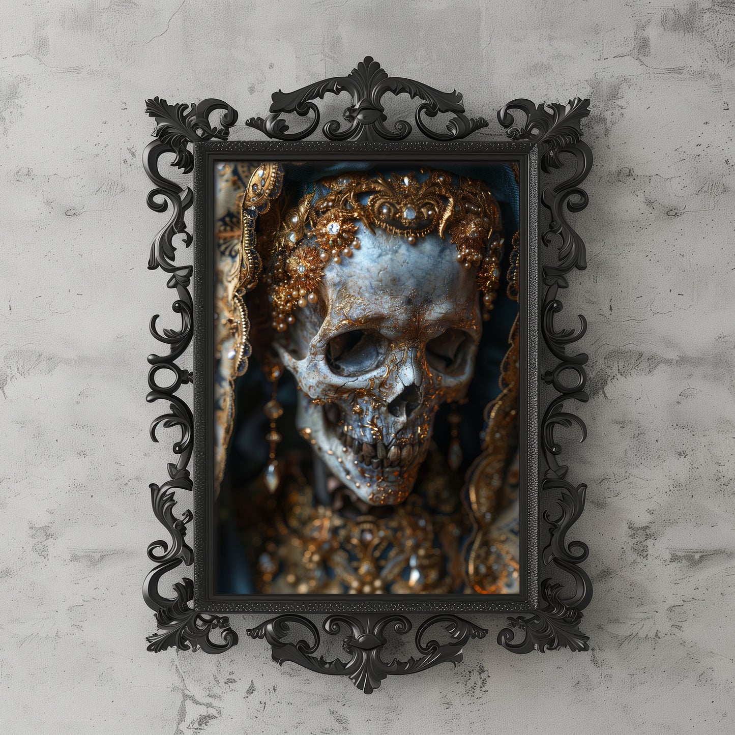 Gothic Glamourous Blue Skull Portrait - Poster