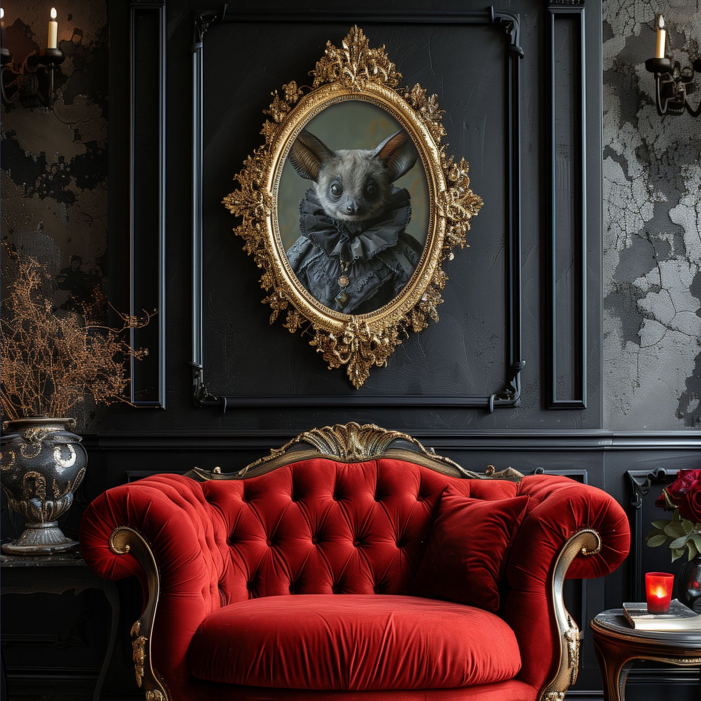 Gothic Bat in Dress Poster - Dark Aesthetic Wall Art