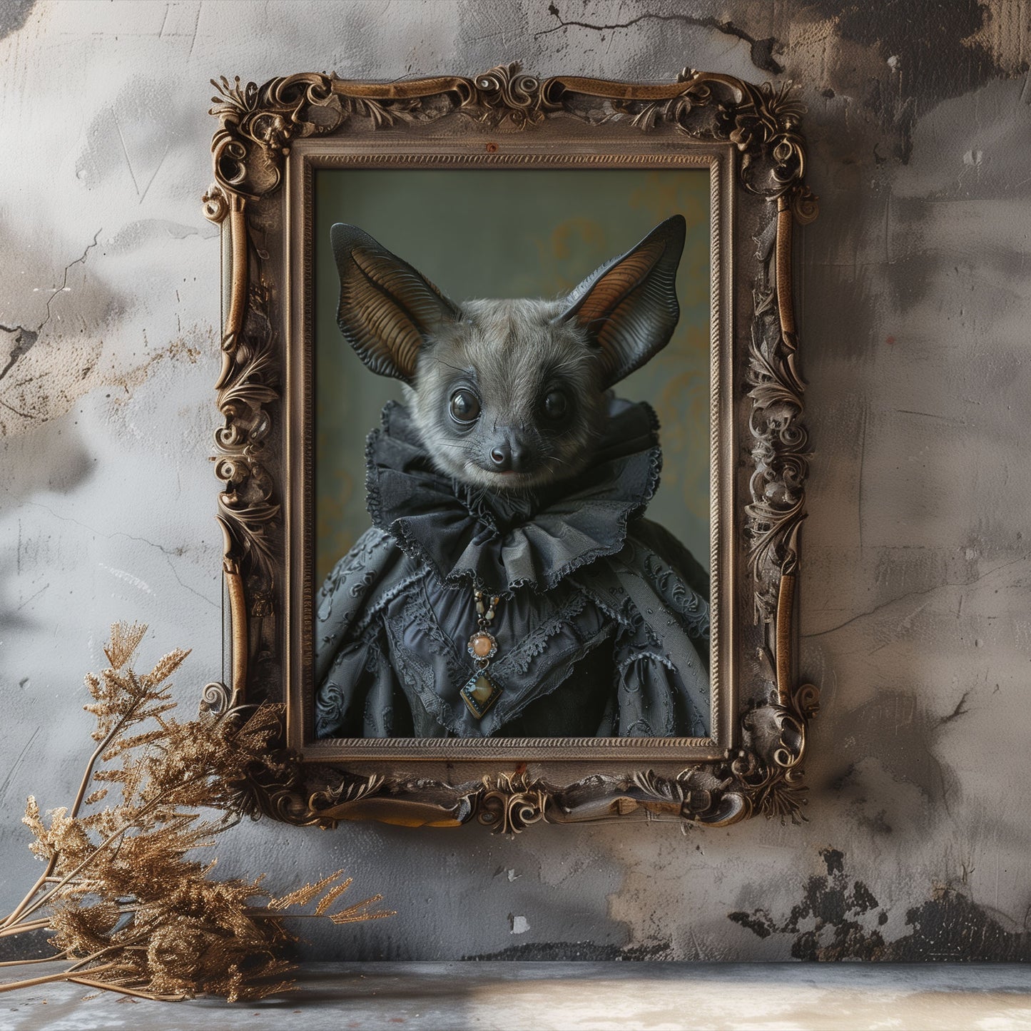 Gothic Bat in Dress Poster - Dark Aesthetic Wall Art