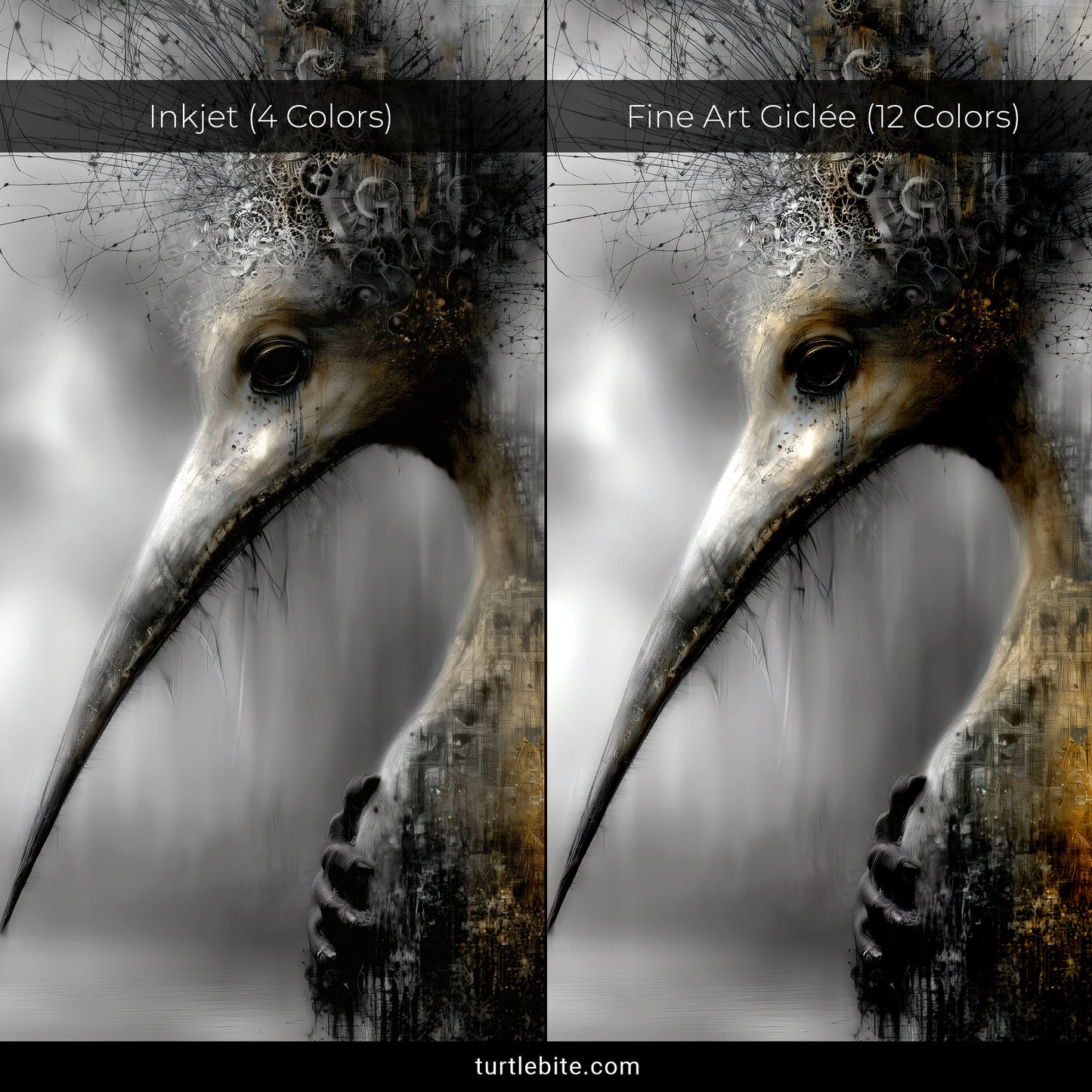 Gothic Bird Art Print – Dark Surreal Steampunk Poster