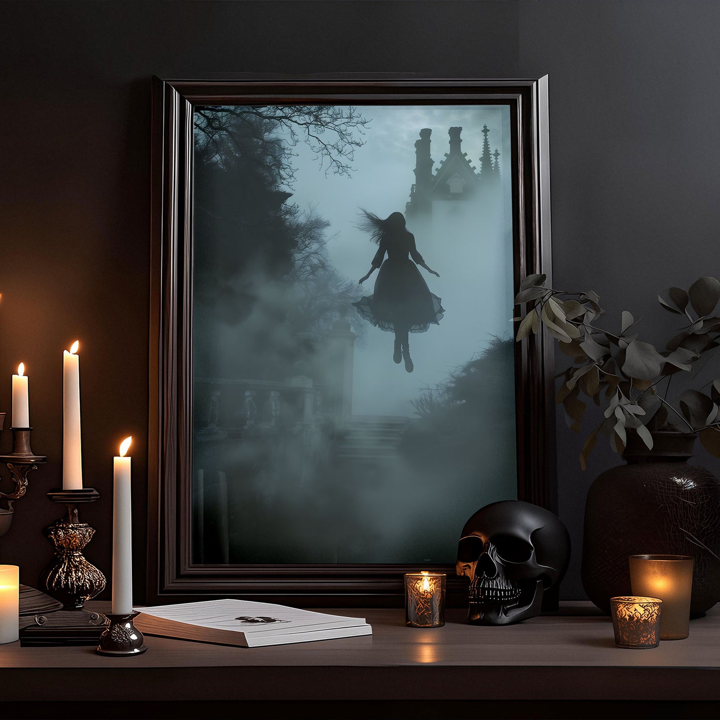 Gothic Levitating Young Female Ghost in Dark Park - Wall Art Poster