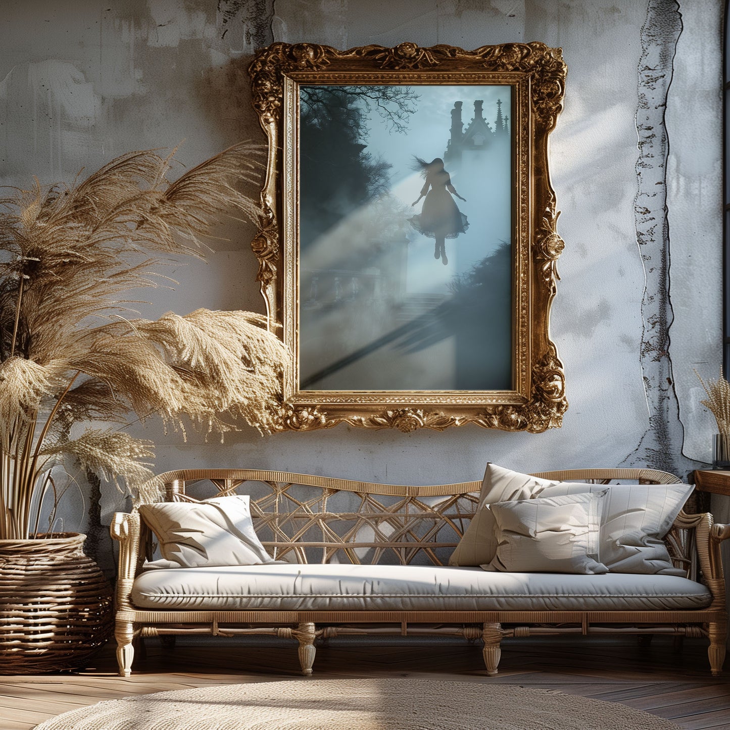 Gothic Levitating Young Female Ghost in Dark Park - Wall Art Poster