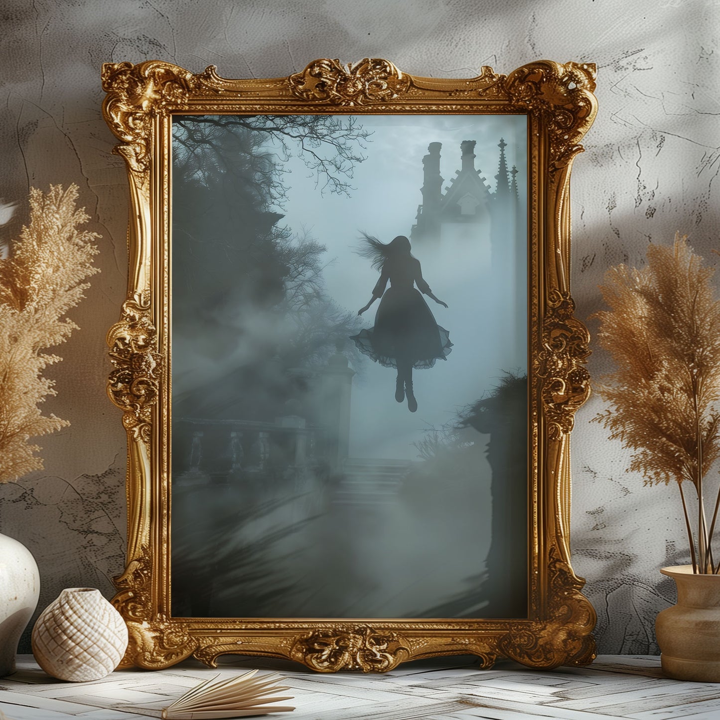 Gothic Levitating Young Female Ghost in Dark Park - Wall Art Poster