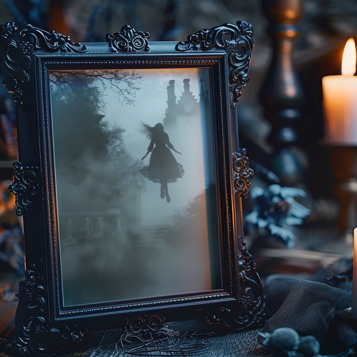 Gothic Levitating Young Female Ghost in Dark Park - Wall Art Poster