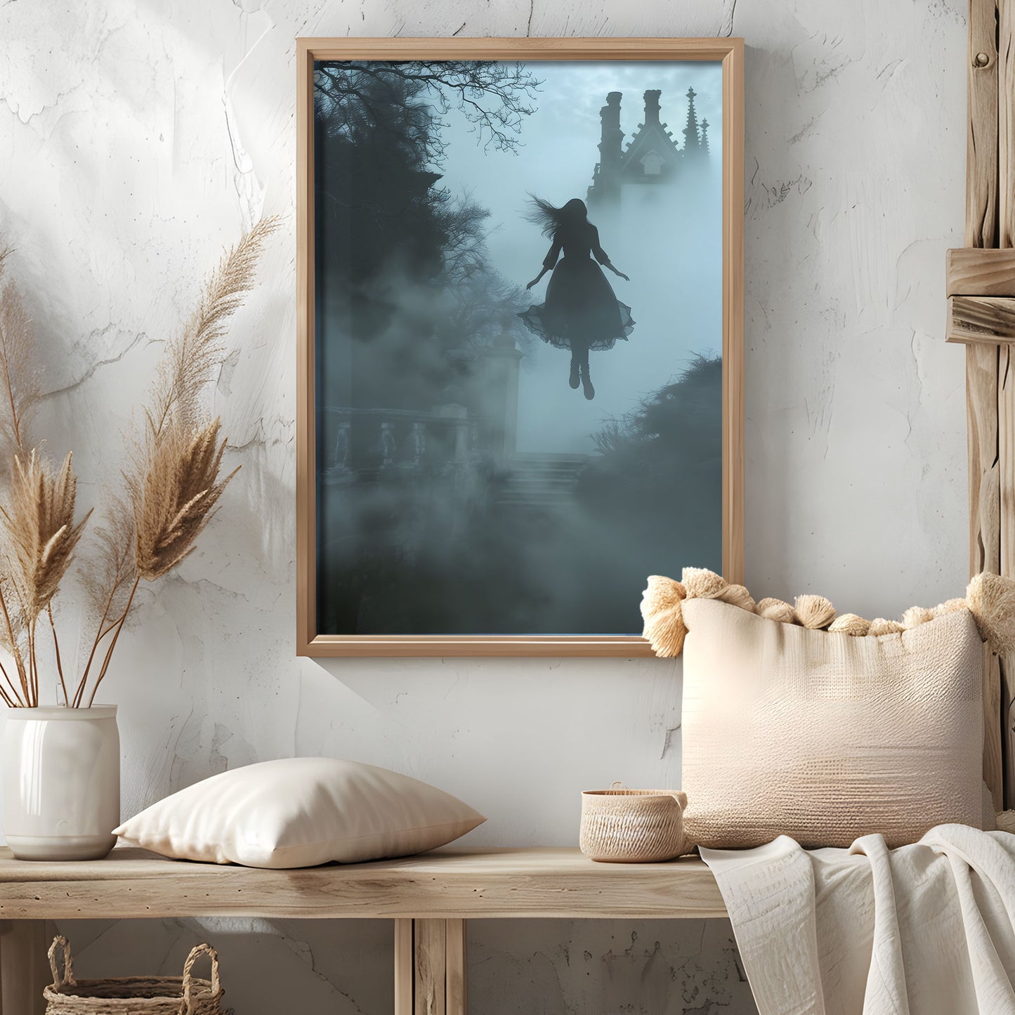 Gothic Levitating Young Female Ghost in Dark Park - Wall Art Poster