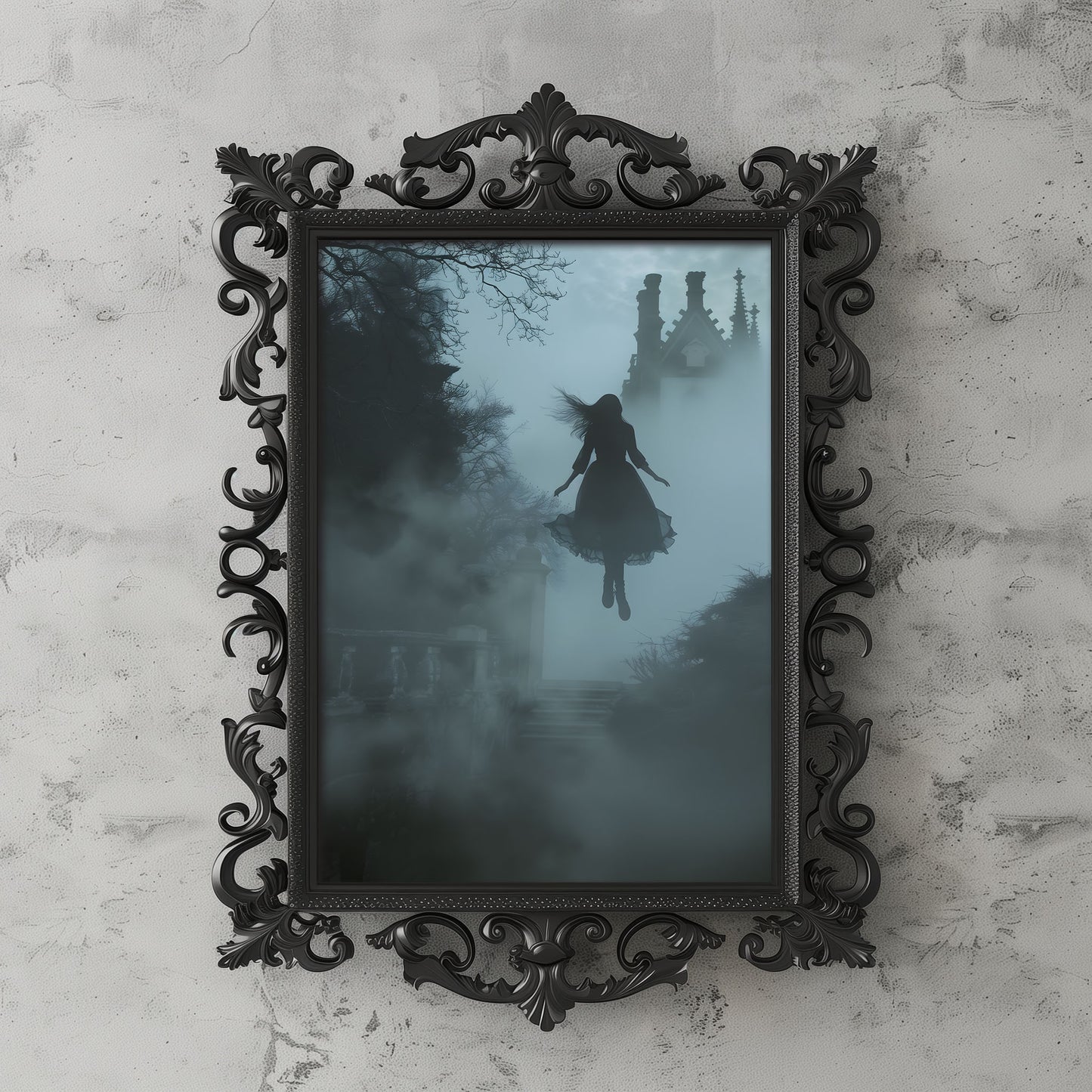 Gothic Levitating Young Female Ghost in Dark Park - Wall Art Poster