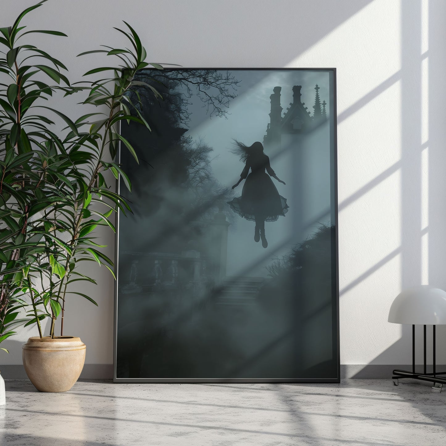Gothic Levitating Young Female Ghost in Dark Park - Wall Art Poster