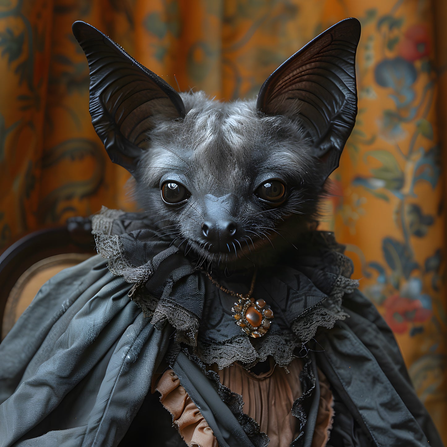 Elegant Gothic Bat Portrait - Dark Aesthetic Wall Art Poster