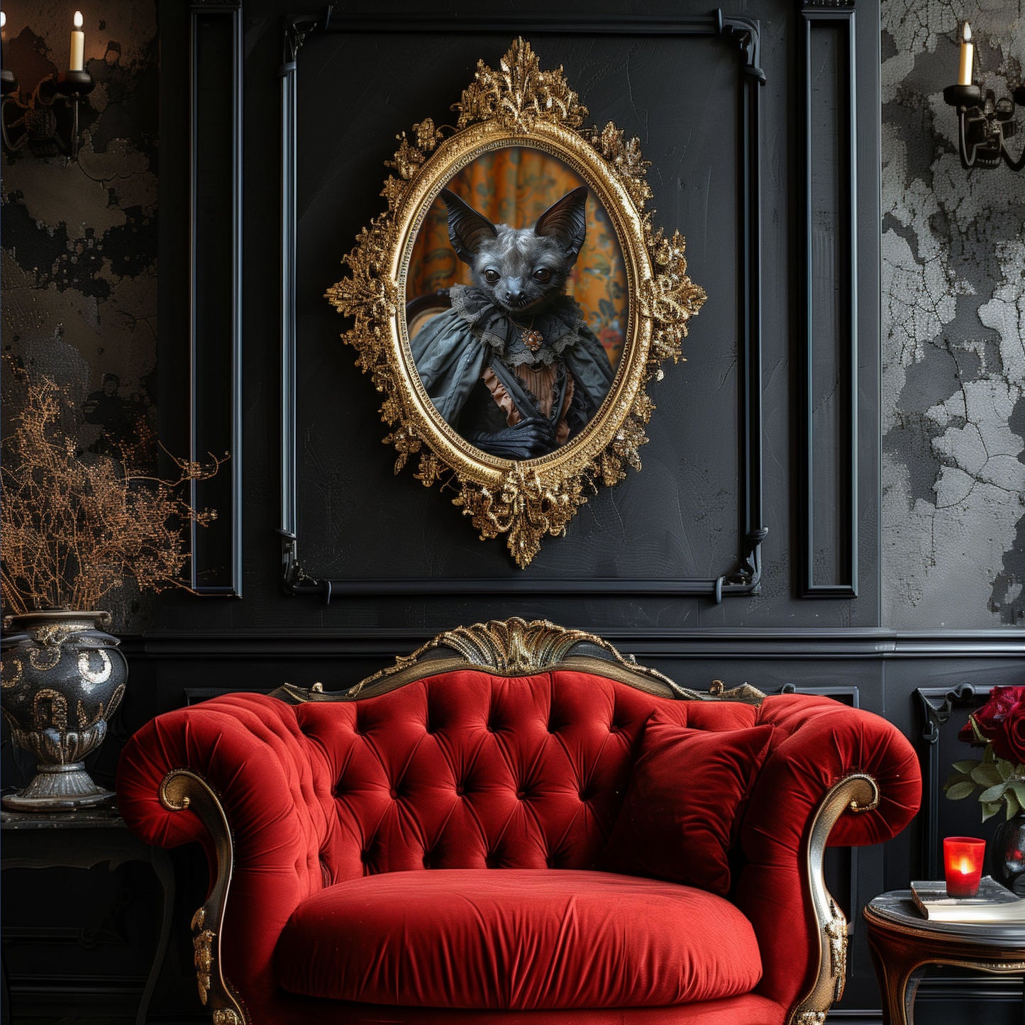 Elegant Gothic Bat Portrait - Dark Aesthetic Wall Art Poster