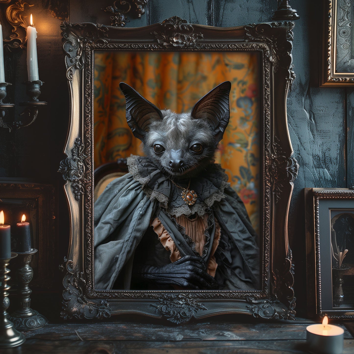 Elegant Gothic Bat Portrait - Dark Aesthetic Wall Art Poster