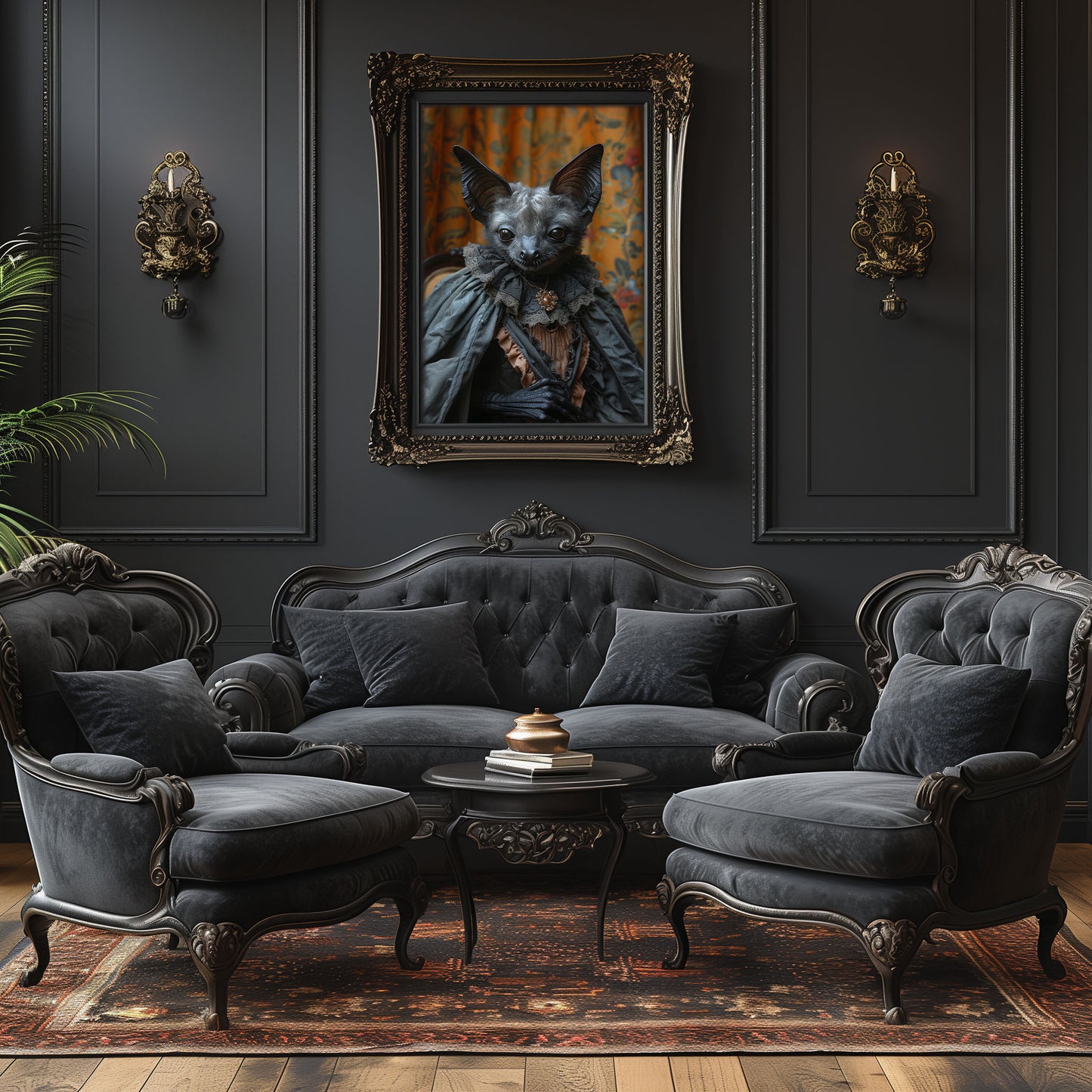 Elegant Gothic Bat Portrait - Dark Aesthetic Wall Art Poster
