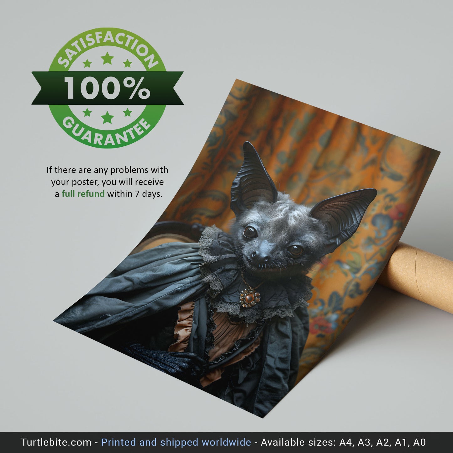 Elegant Gothic Bat Portrait - Dark Aesthetic Wall Art Poster