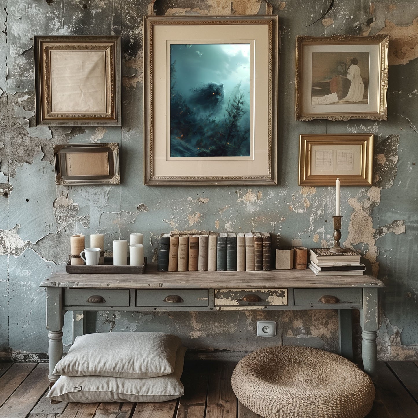 Mysterious Ghostly Bear in Misty Forest - Creepy Gothic Wall Art