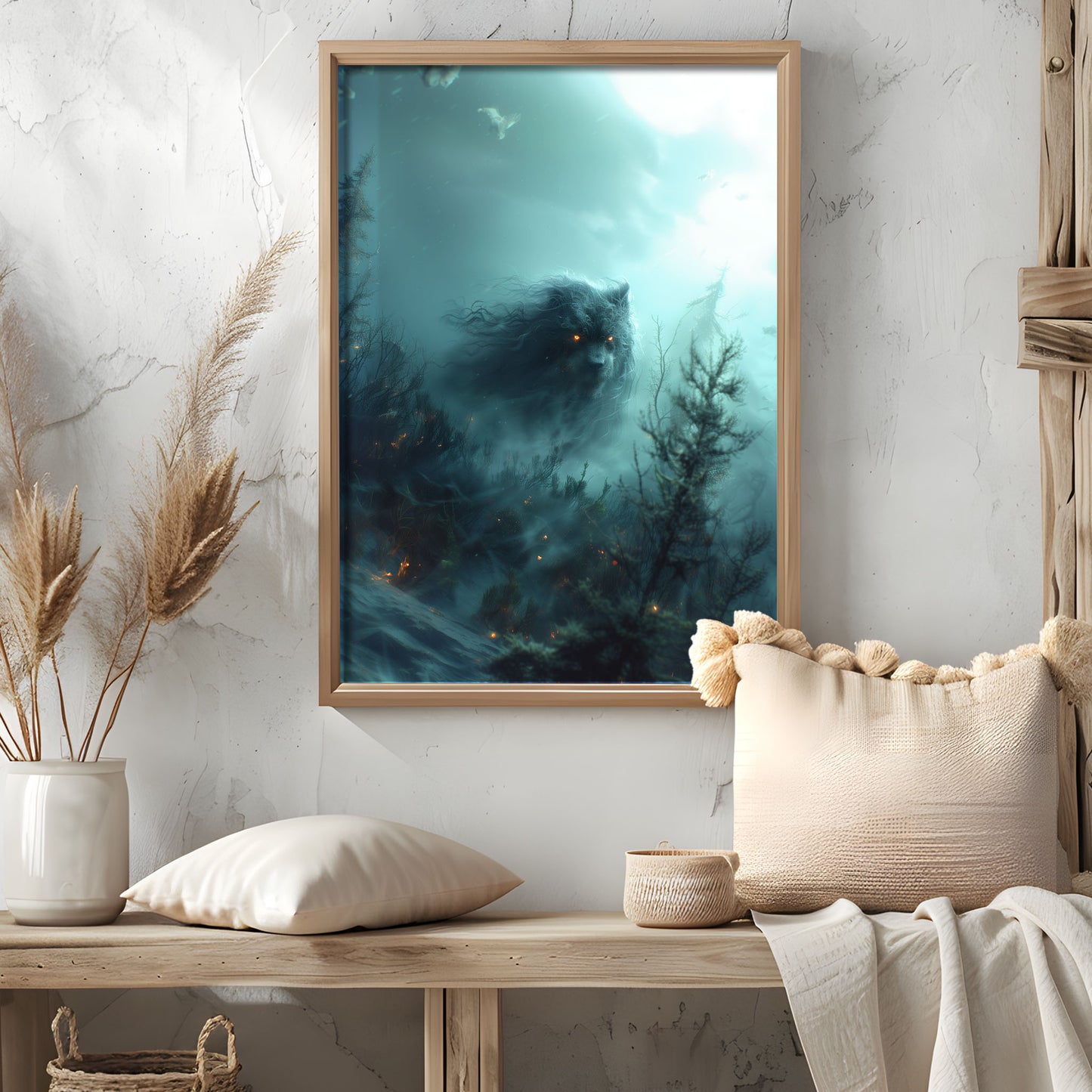 Mysterious Ghostly Bear in Misty Forest - Creepy Gothic Wall Art
