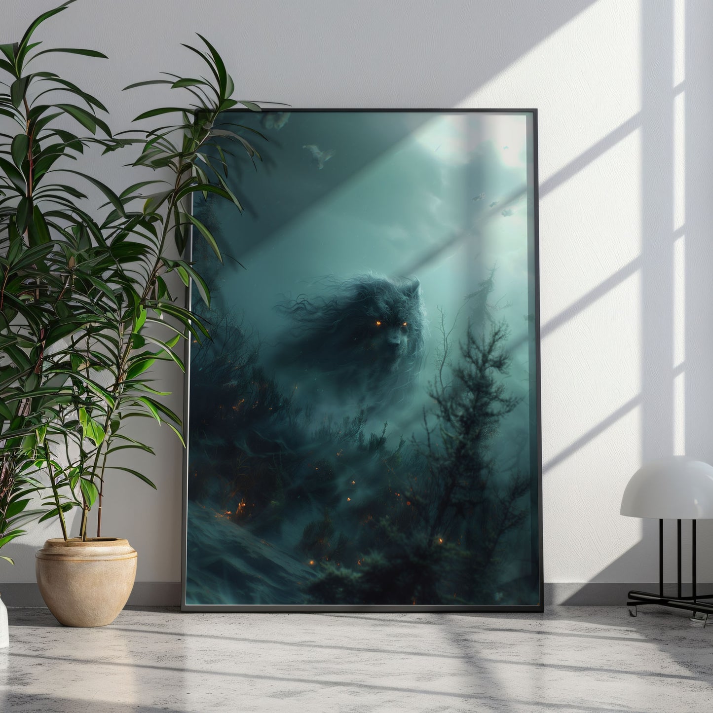 Mysterious Ghostly Bear in Misty Forest - Creepy Gothic Wall Art