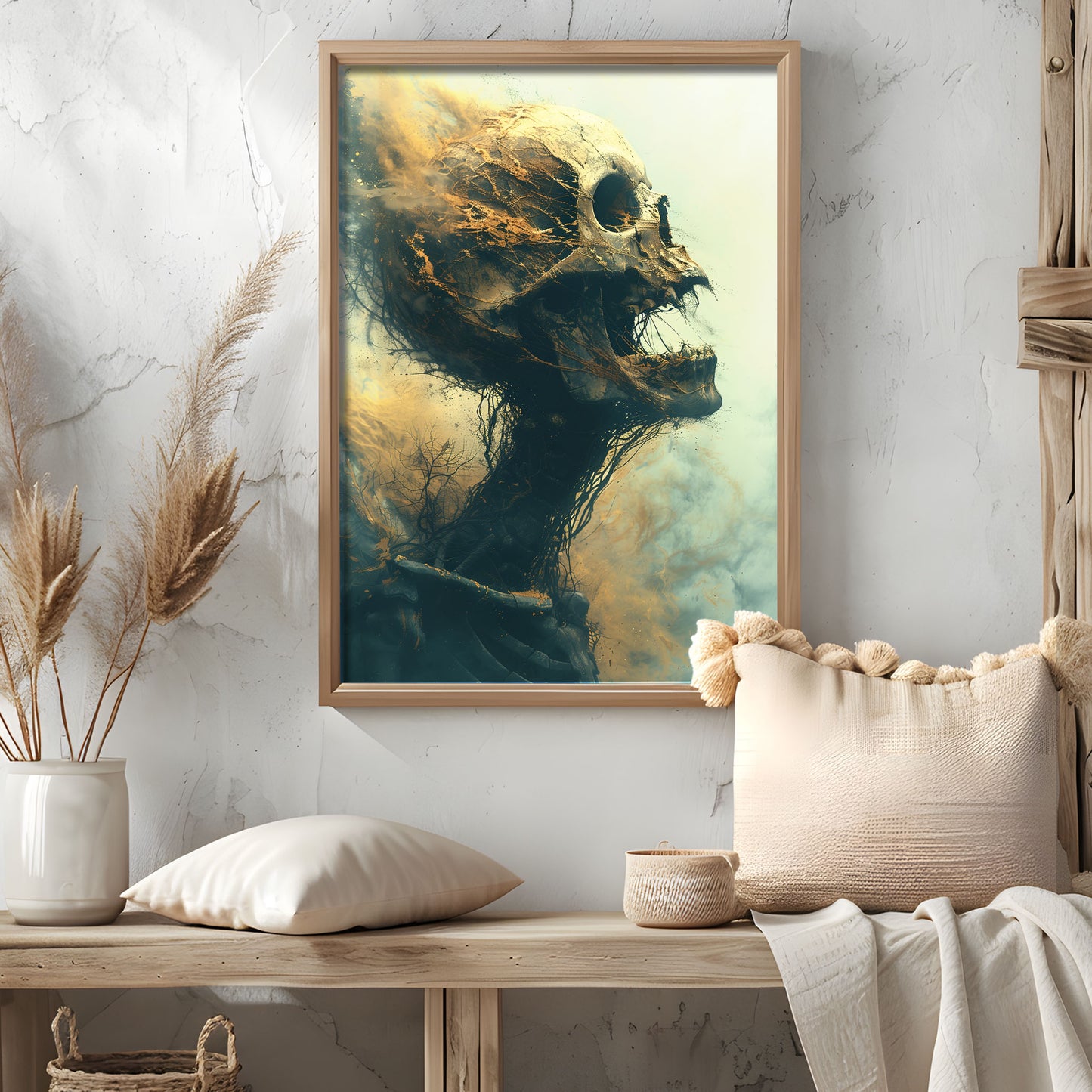 Gothic Horror Skull Painting - Creepy Smoking Wall Art