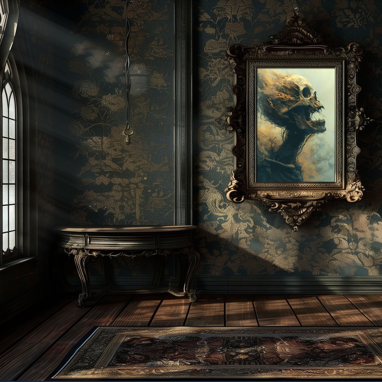 Gothic Horror Skull Painting - Creepy Smoking Wall Art