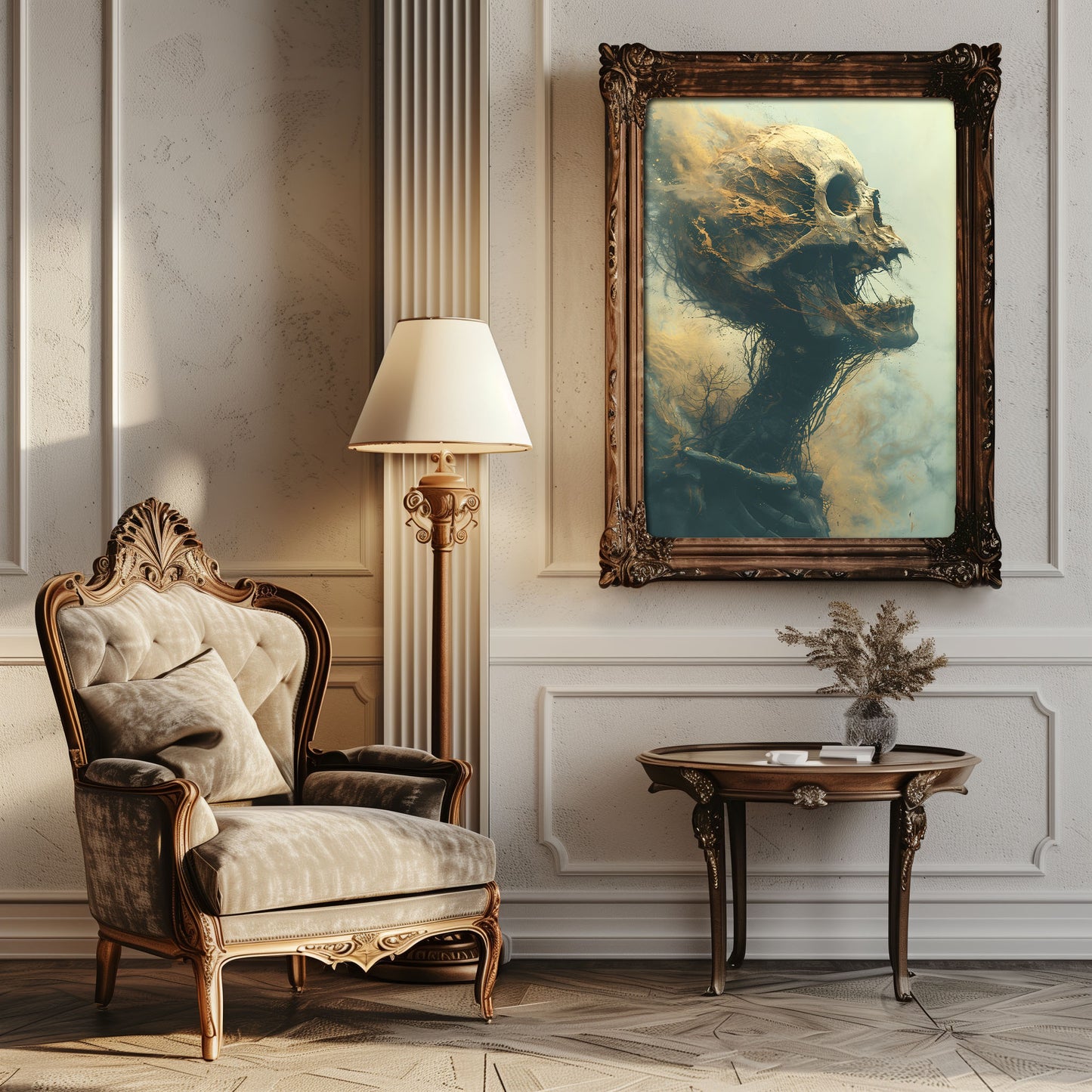 Gothic Horror Skull Painting - Creepy Smoking Wall Art