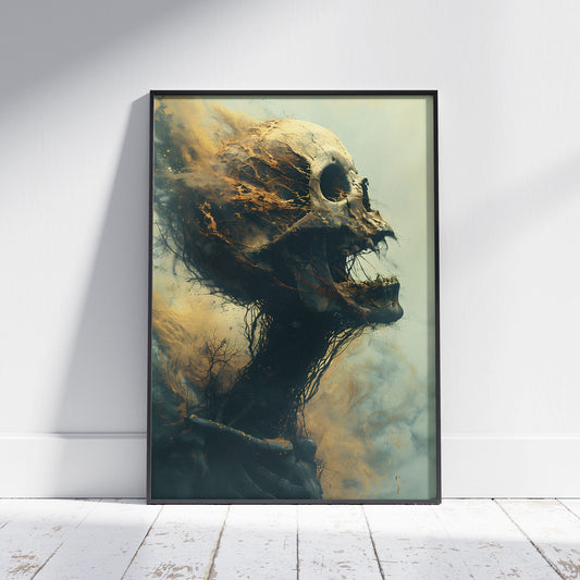 Gothic Horror Skull Painting - Creepy Smoking Wall Art