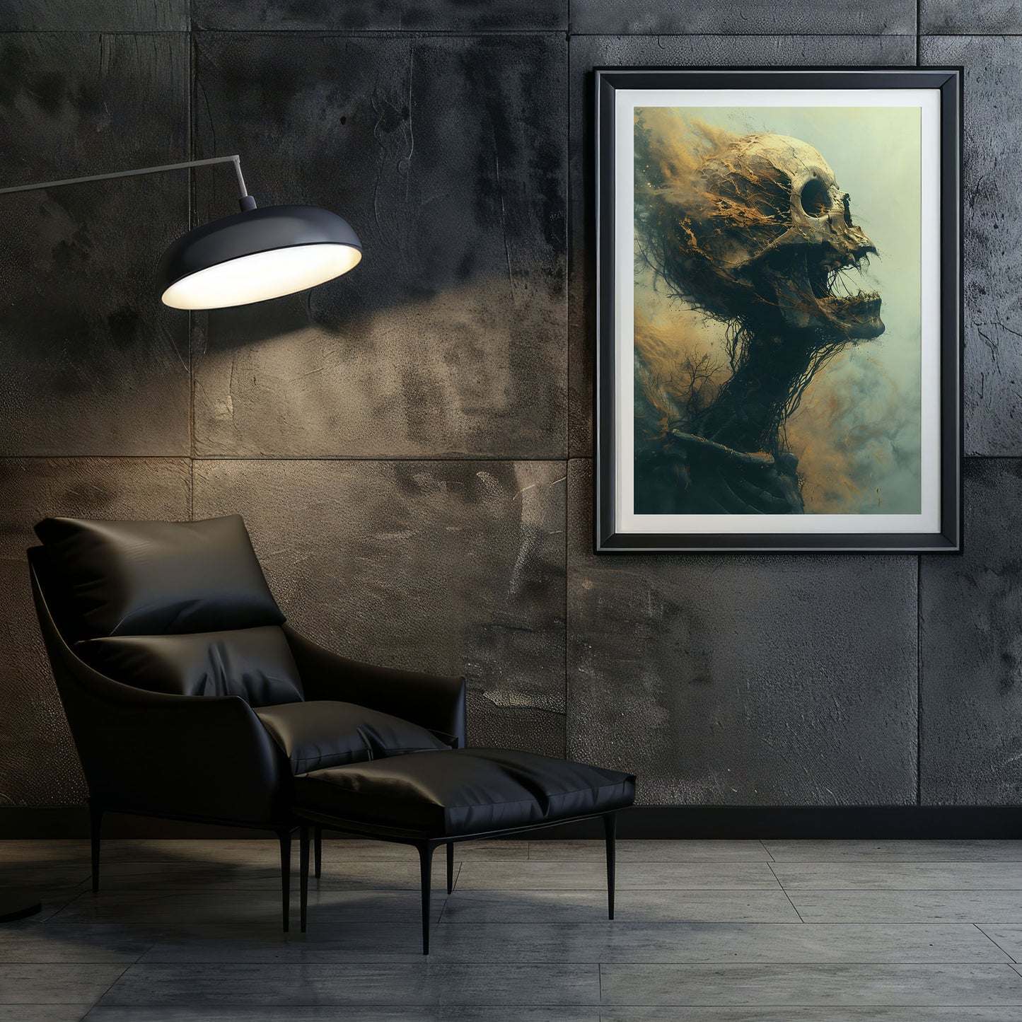 Gothic Horror Skull Painting - Creepy Smoking Wall Art
