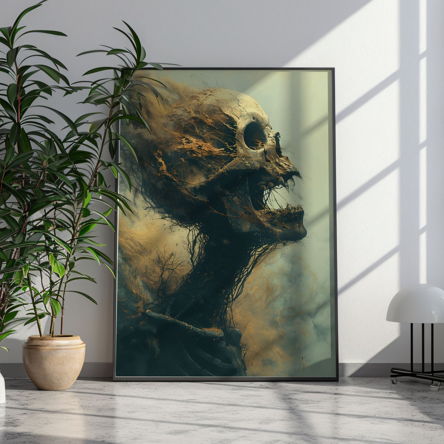 Gothic Horror Skull Painting - Creepy Smoking Wall Art