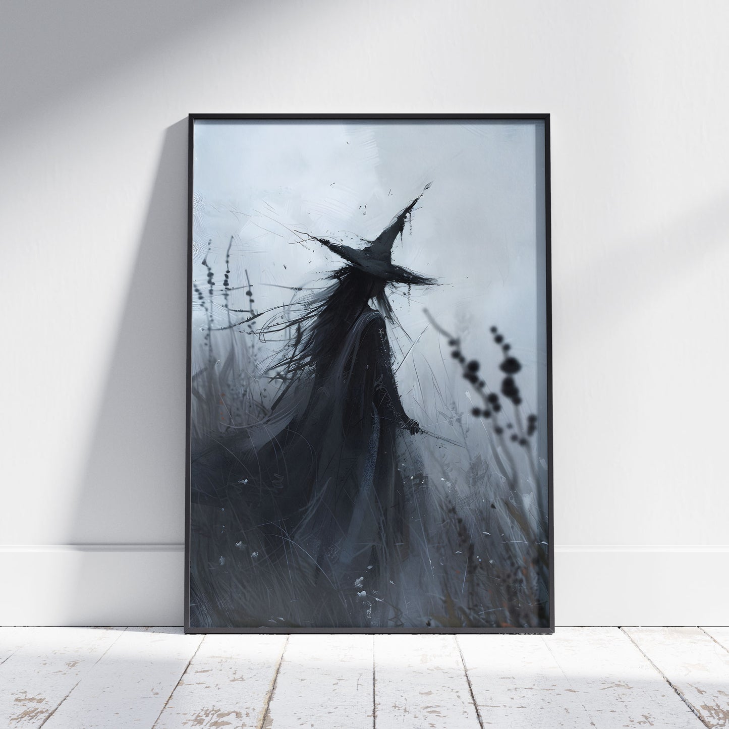 Gothic Witch Art: Dark Painting in High Grass Poster Print