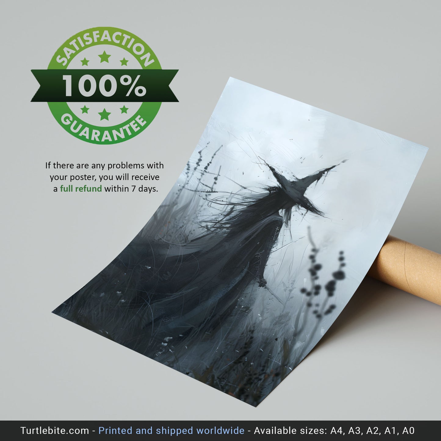 Gothic Witch Art: Dark Painting in High Grass Poster Print