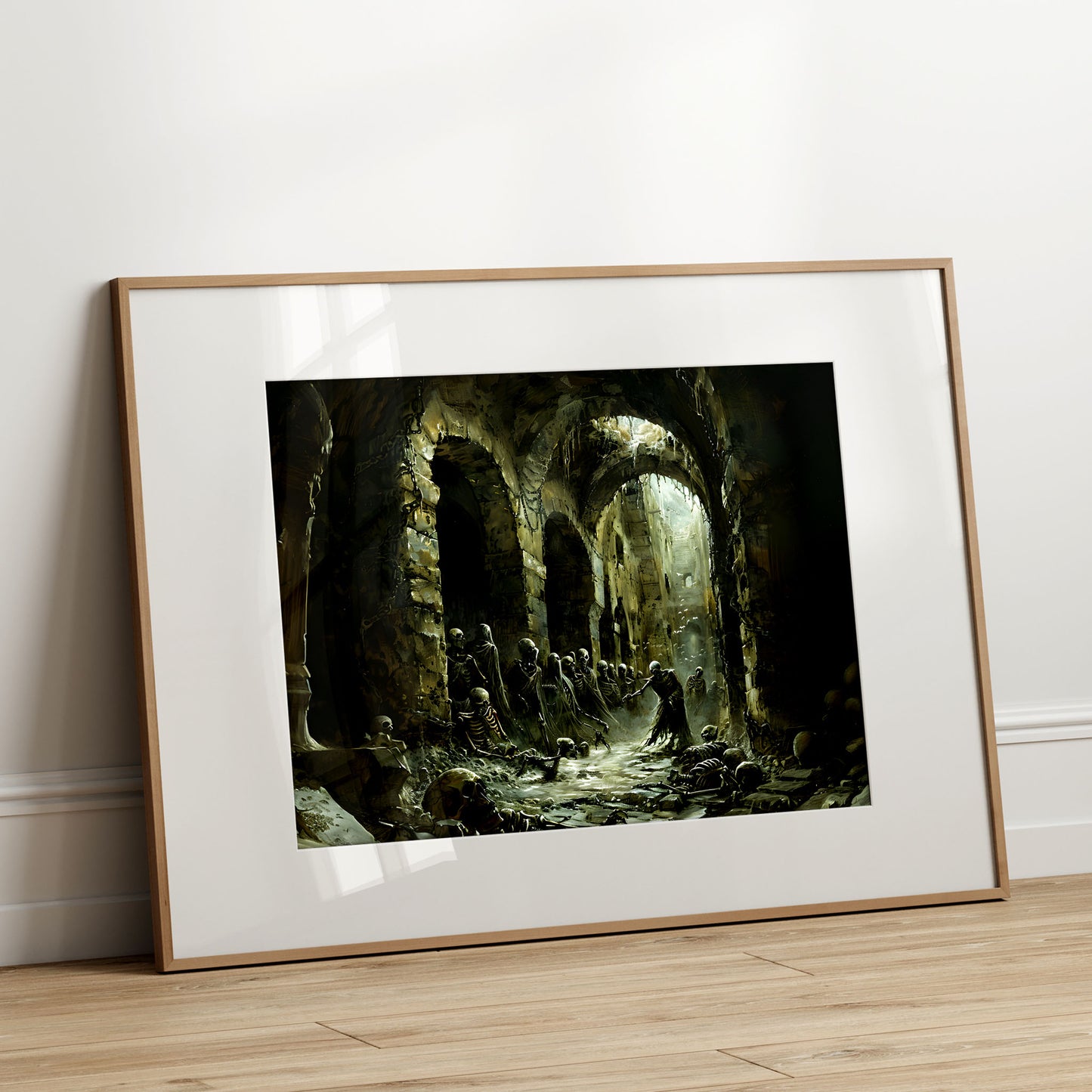Haunted Catacomb Skeleton Painting - Goth Decor Print for Walls
