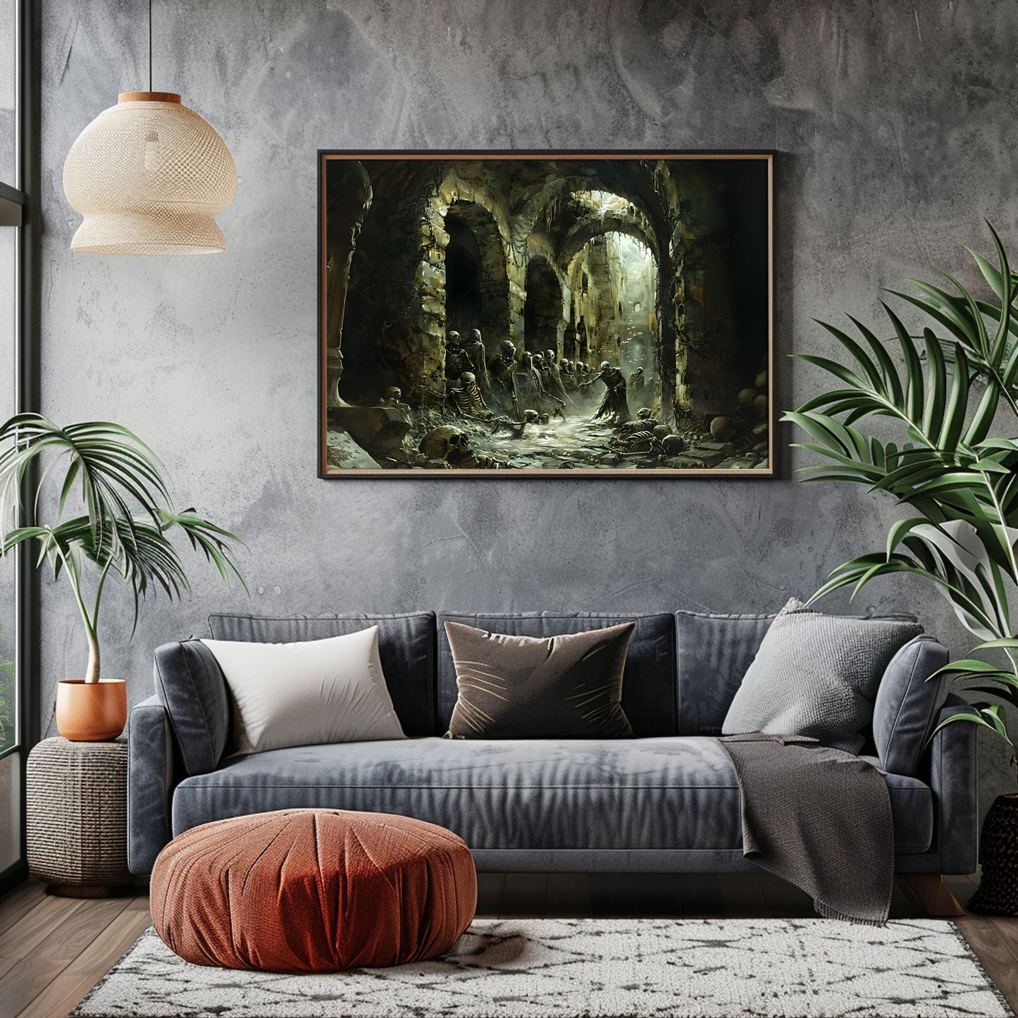 Haunted Catacomb Skeleton Painting - Goth Decor Print for Walls