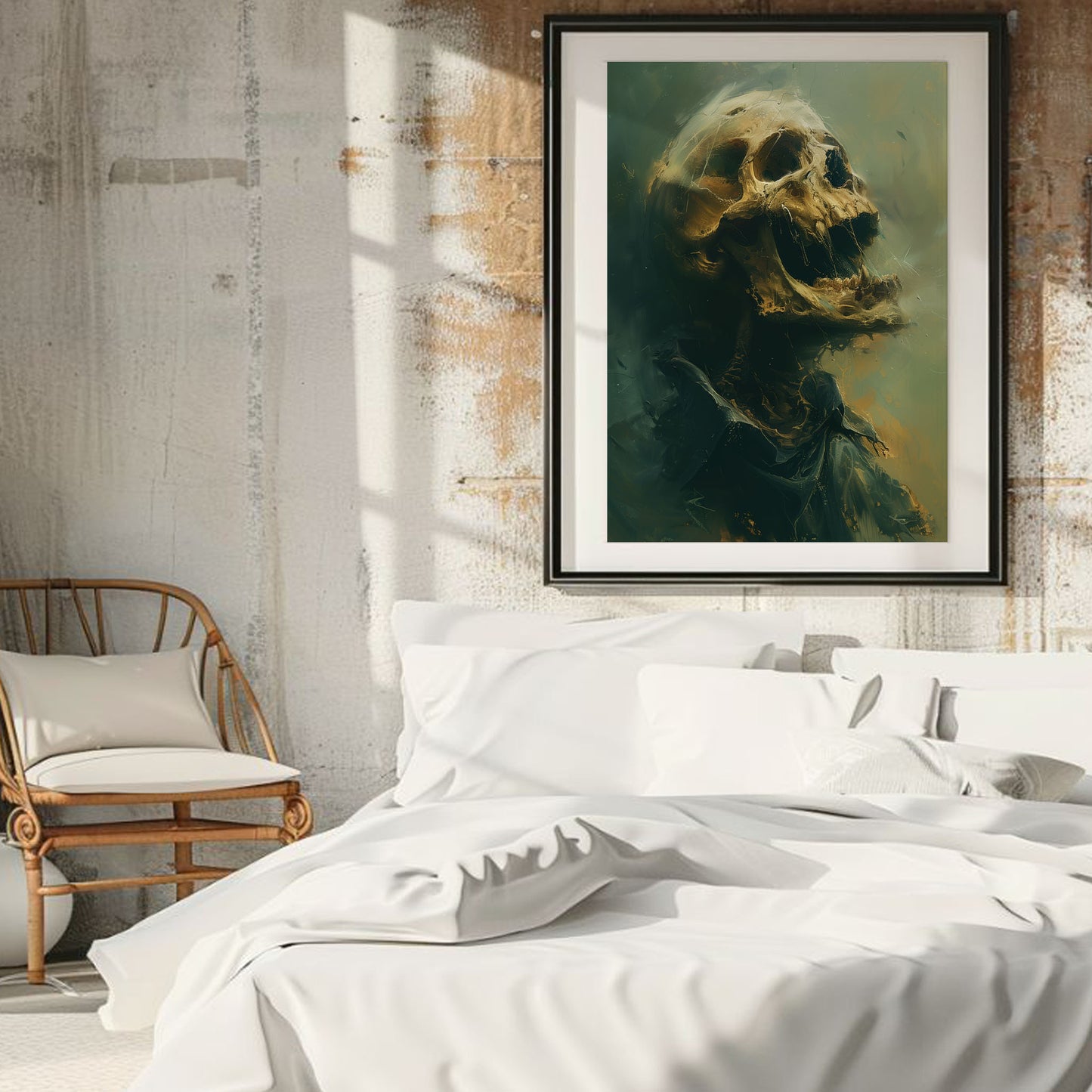 Haunting Screaming Skull Painting - Creepy Eerie Wall Art