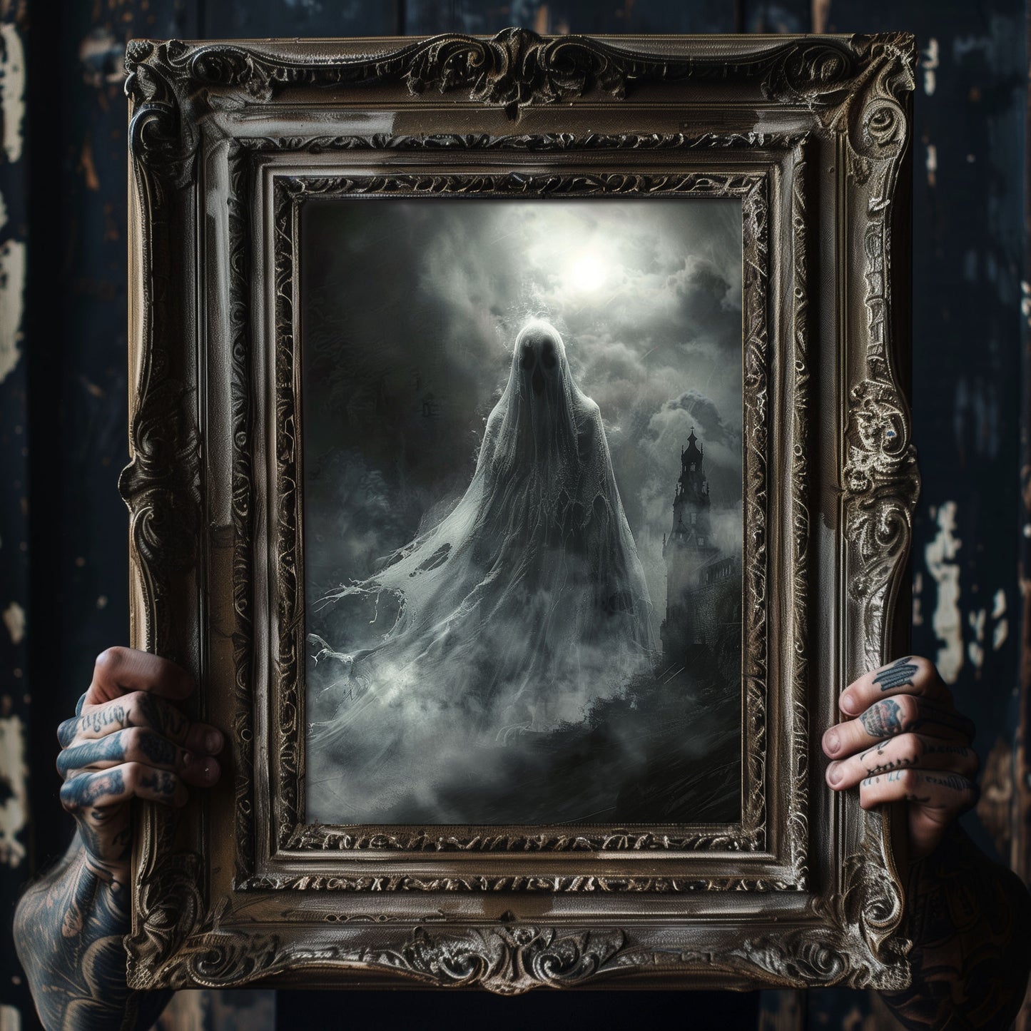 Huge Ghost Rising in Front of Castle - Spooky Gothic Wall Art