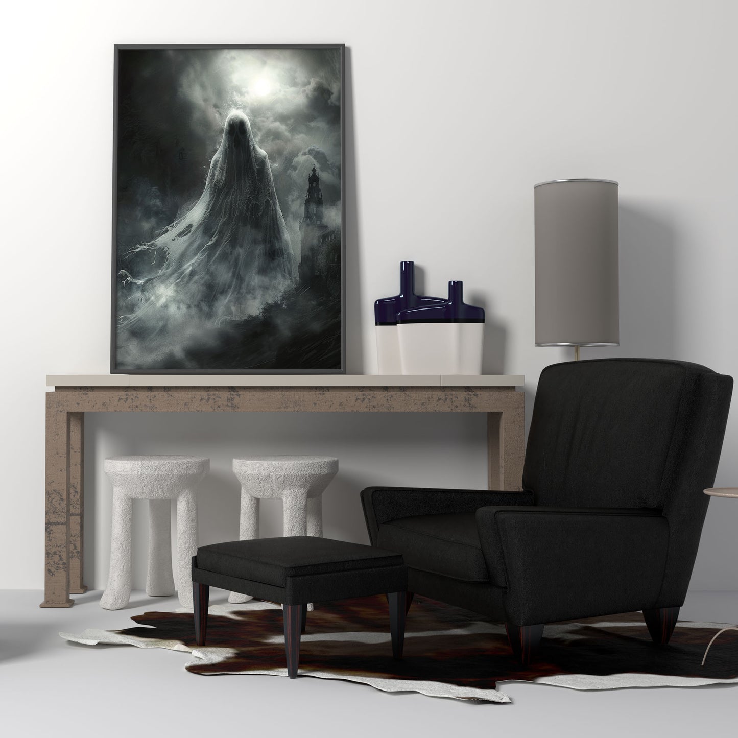 Huge Ghost Rising in Front of Castle - Spooky Gothic Wall Art